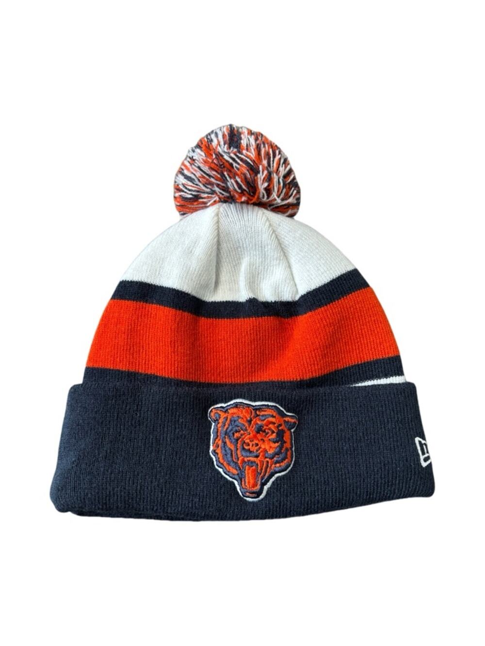 Chicago Bears Unisex GSH NFL Navy Orange White Pom Beanie One Size